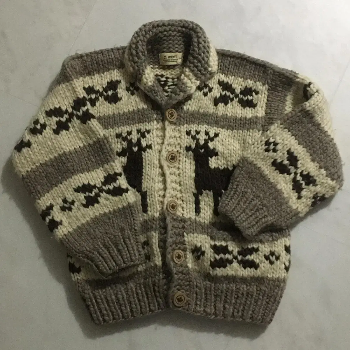 Canadian Deer Cowichan Vintage Wool Cardigan