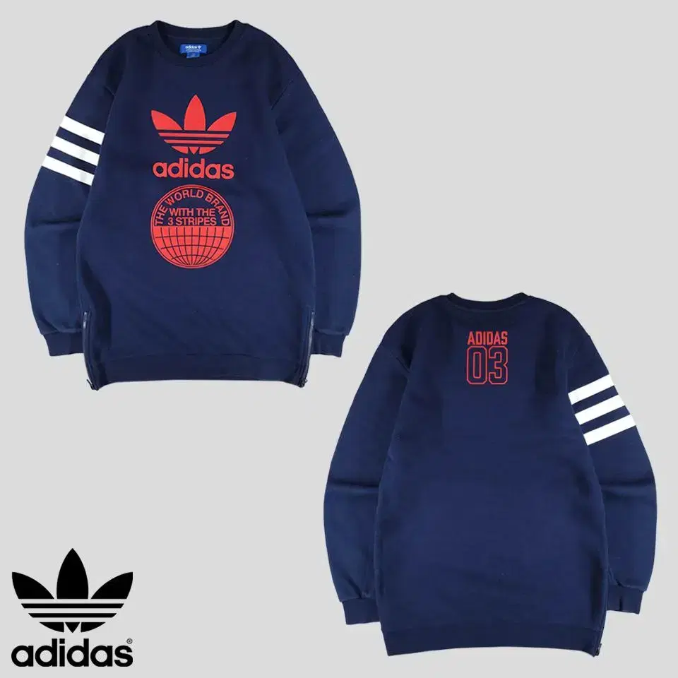 Adidas Navy Red World Printed Side-Zip Round Neck Brushed Cotton Poly Man