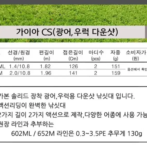 강원산업 가이아CS602ML 광어 우럭 쭈갑 바다 낚시대