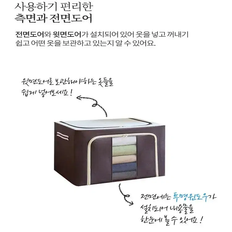 다용도 리빙박스 이불수납함 이불 리빙박스 2도어 폴딩 투명 정리함