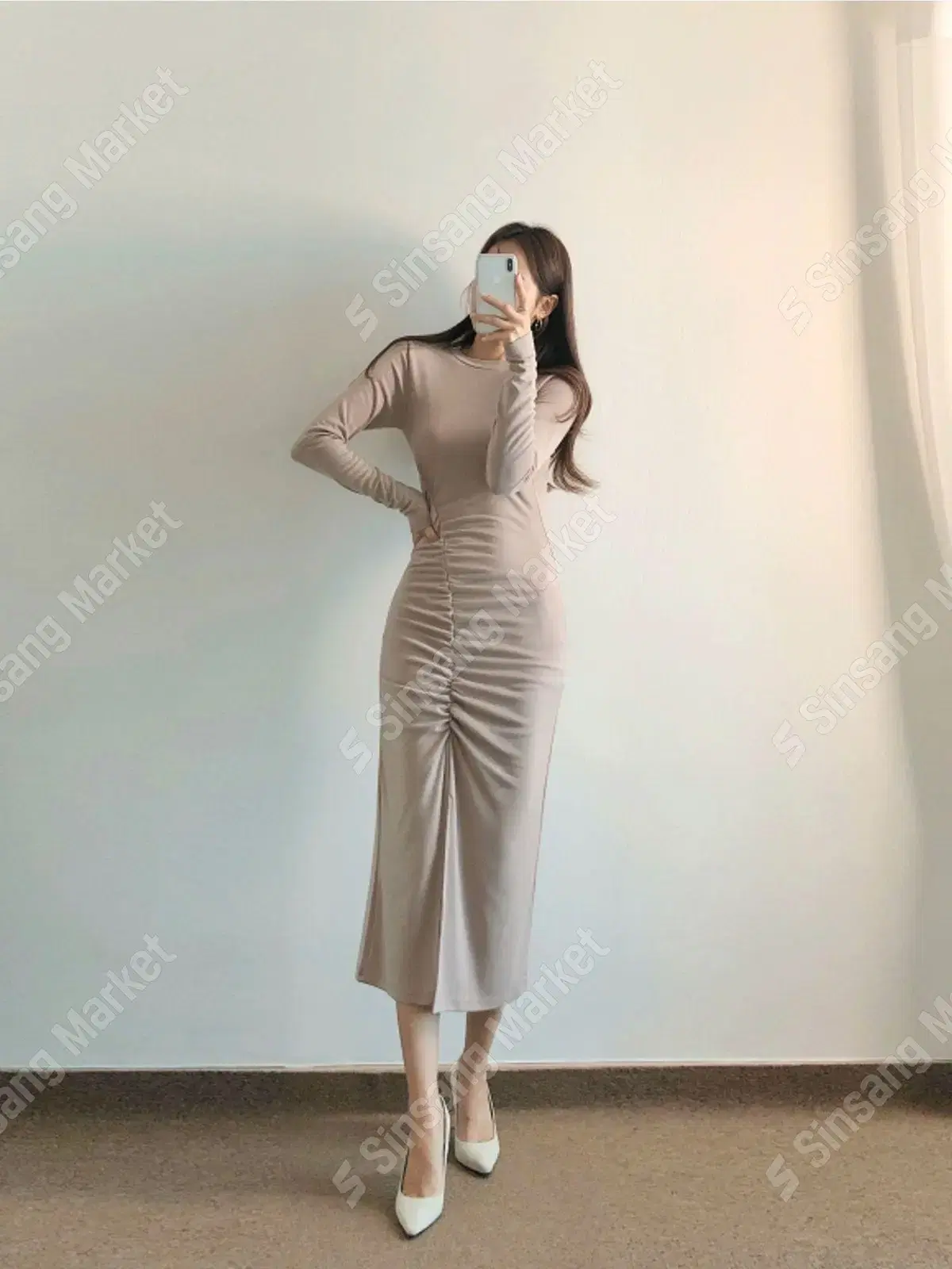 [Thin kimono, one piece] 7697. charcoal beige