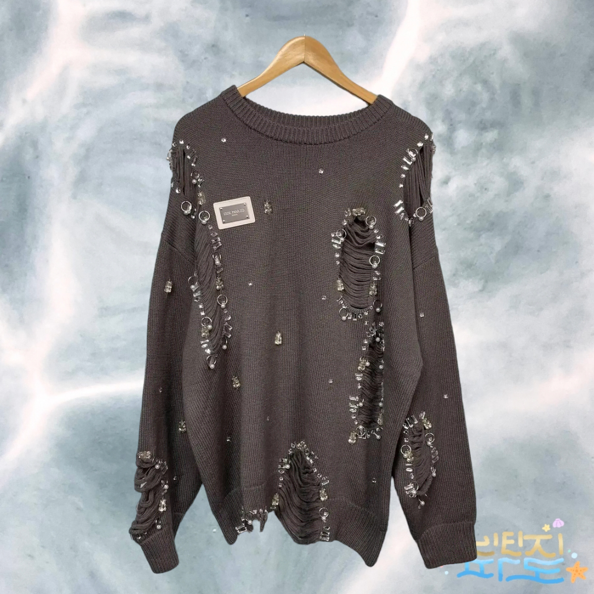 [L] 13DE MARZO Broken Rhinestone Sweater New