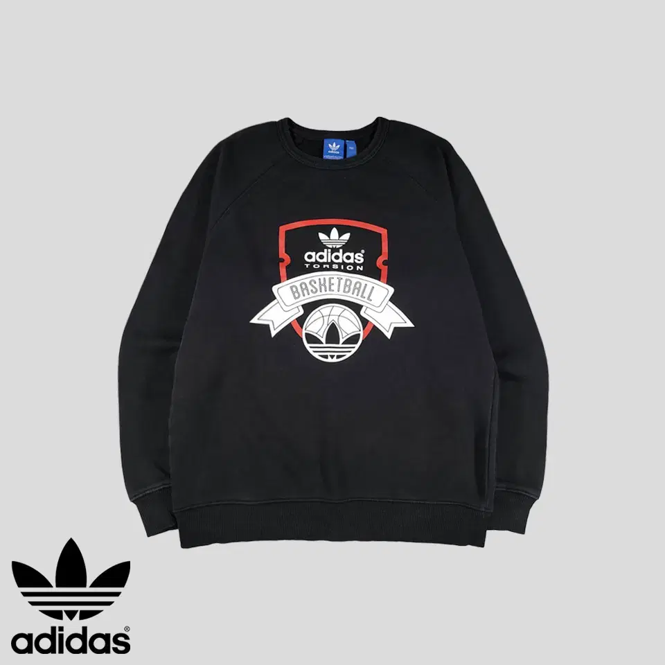 Adidas Black Basket Ball Basketball Trefoil Tension Big Printing Reglan Brushed Cotton Blend