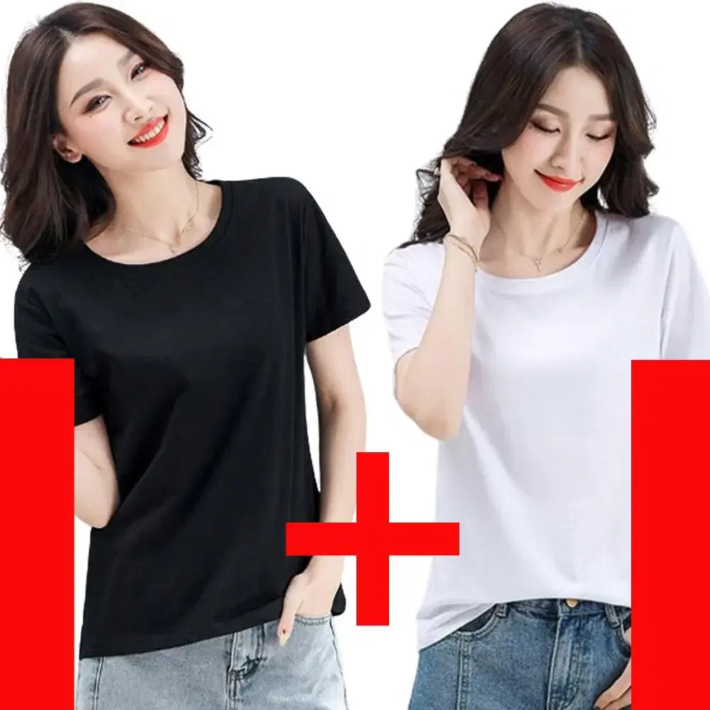 1+1 Women yeoreum Basic Plain Short Sleeve Cotton Tee Shirt Women Black Round Clothes