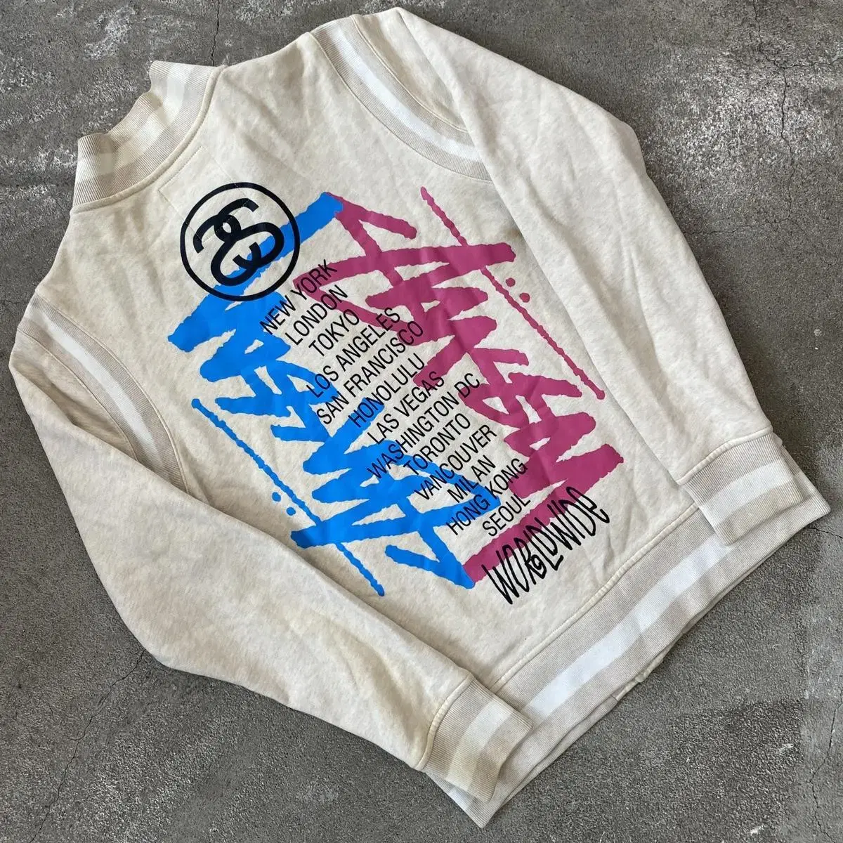 Stussy Big Logo Ivory Cotton Coach Jacket