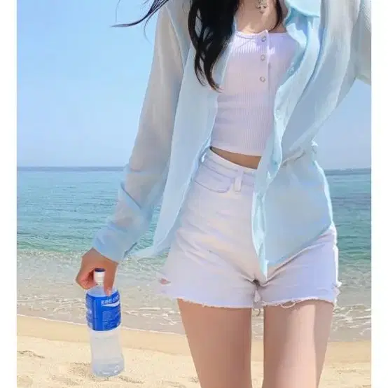 데이로제 시스루셔츠 새상품 소라색