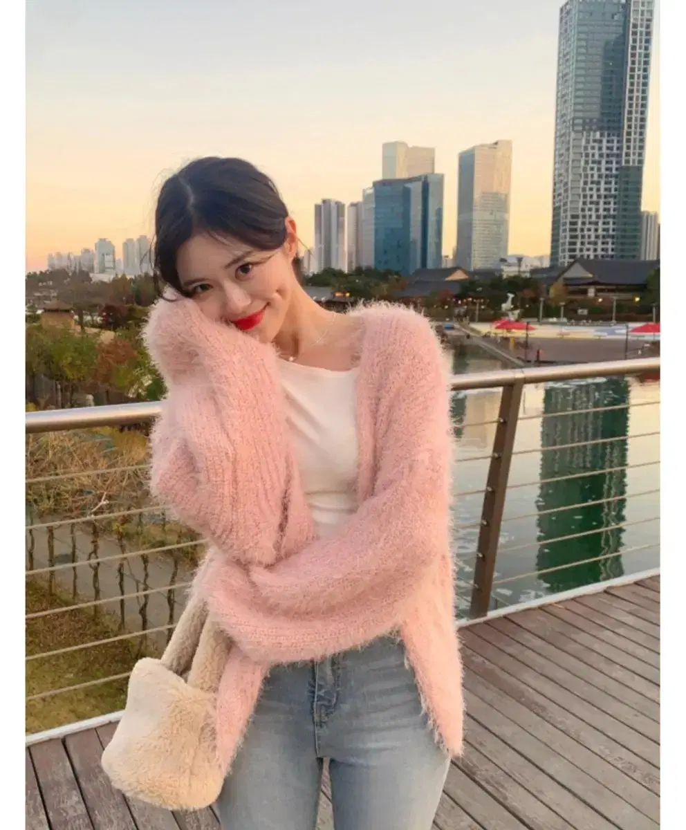 Closet Cleanout) Dey Rose Angora Fur Cardigan Pink New