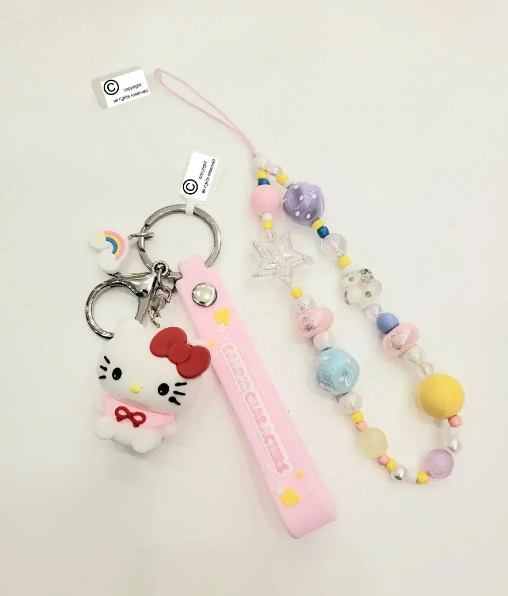 Sanrio Hello Kitty keyring + Beaded Phone Strap - Set