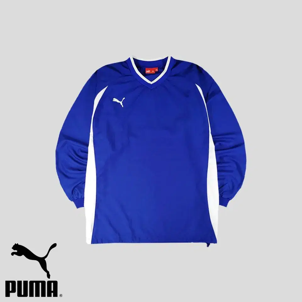 Puma Puma JP Deep Bloo White Two-Tone Colorblocked Old School Poly Lightweight V-Neck Warm Up