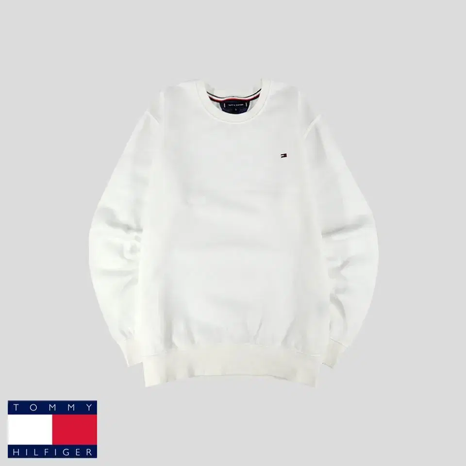 Tommy Hilfiger White Tommy Logo Cotton Blend Sweat-Knit Crewneck T-Shirt L