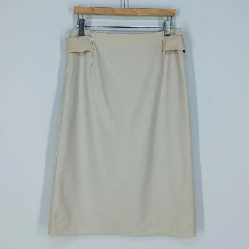 Momo 100% Side Belt Spring and Autumn Midi Skirt Cream 64 (HU21953)