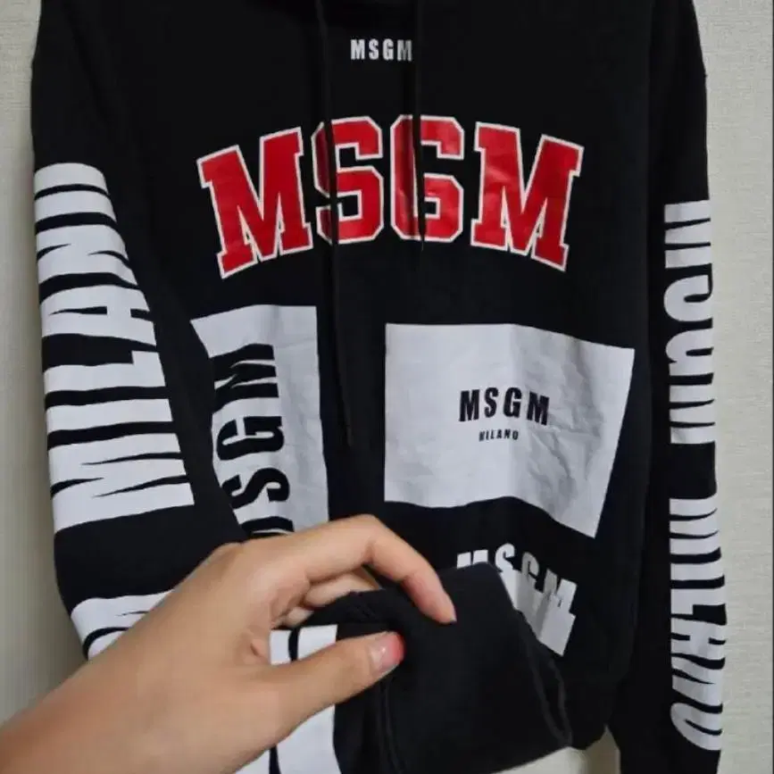 MSGM 멀티로고 기모 후드티S