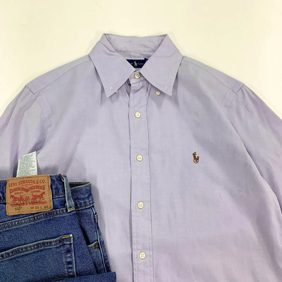 [L]Polo Light Purple Oxford Shirt CK7115