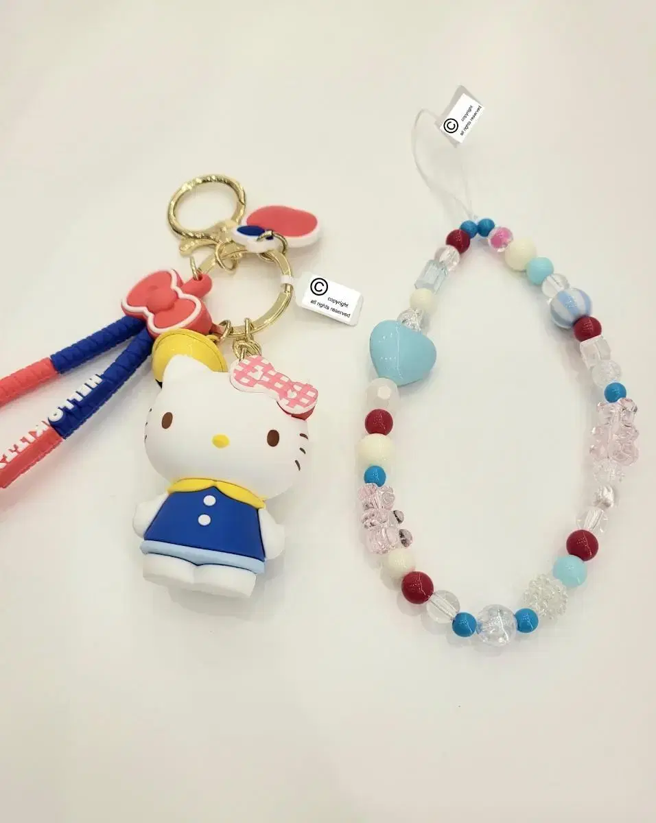 Sanrio Hello Kitty keyring + Beaded Phone Strap - Set