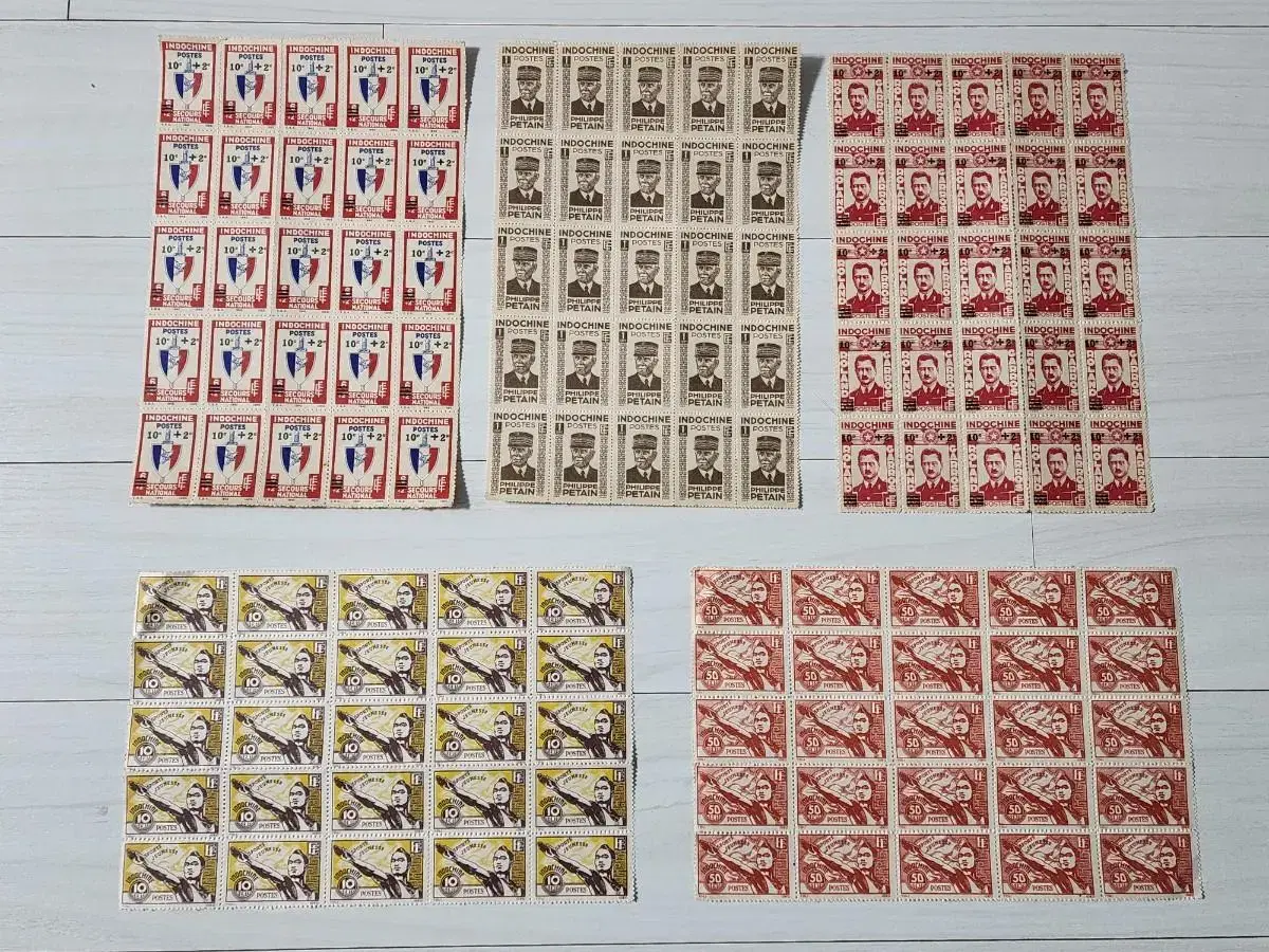 A bulk of 25 stamps of Indochina, which are very hard to obtain, 5 sheets (125 sheets in total)