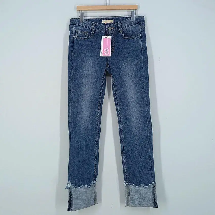 SUSU WAISING BOTTOM ROLL-UP SPAN DENIM PANTS MID-CHEST (HU21971)