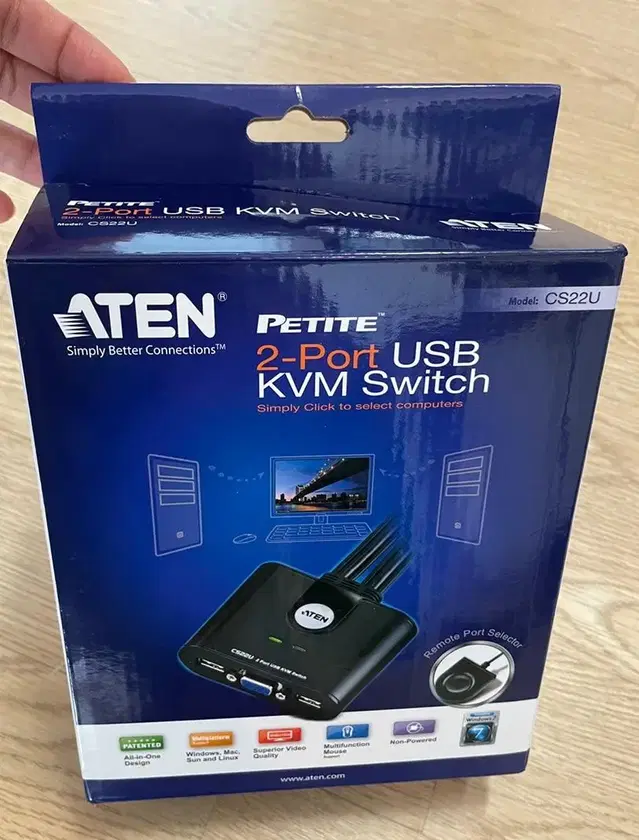 ATEN KVM 스위치 2:1 USB 케이블 일체형(새제품)