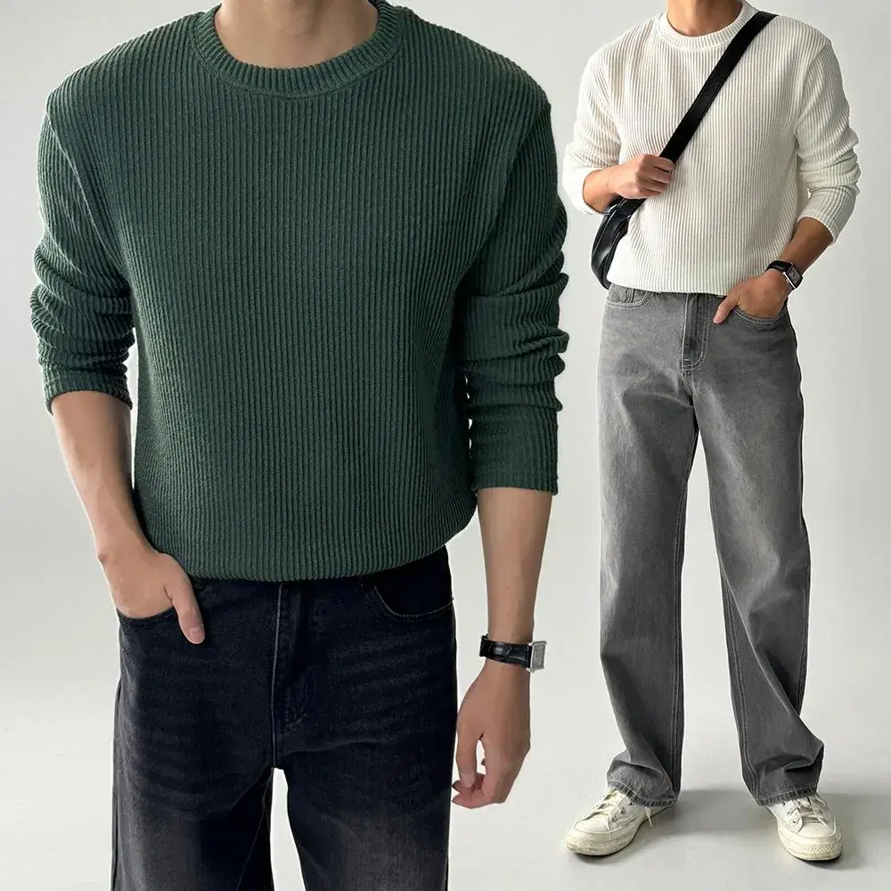 Ribbed Muscle Fit Knit Men's Thin Knit Washable