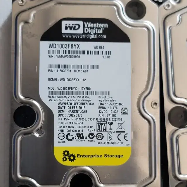 하드 1TB  WD 3.5" sata