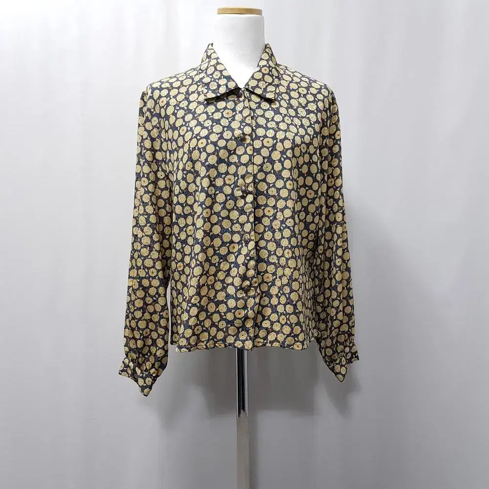 JPN Japan Vintage Retro Floral Pattern Glossy Long Sleeve Blouse WL D148