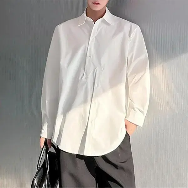 MenLong Sleeve Shirt White Shirt Black Shirt Double Line Buttons