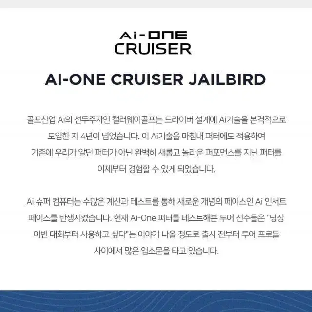 오딧세이 정품 Ai-ONE 크루저 제일버드 38인치 퍼터