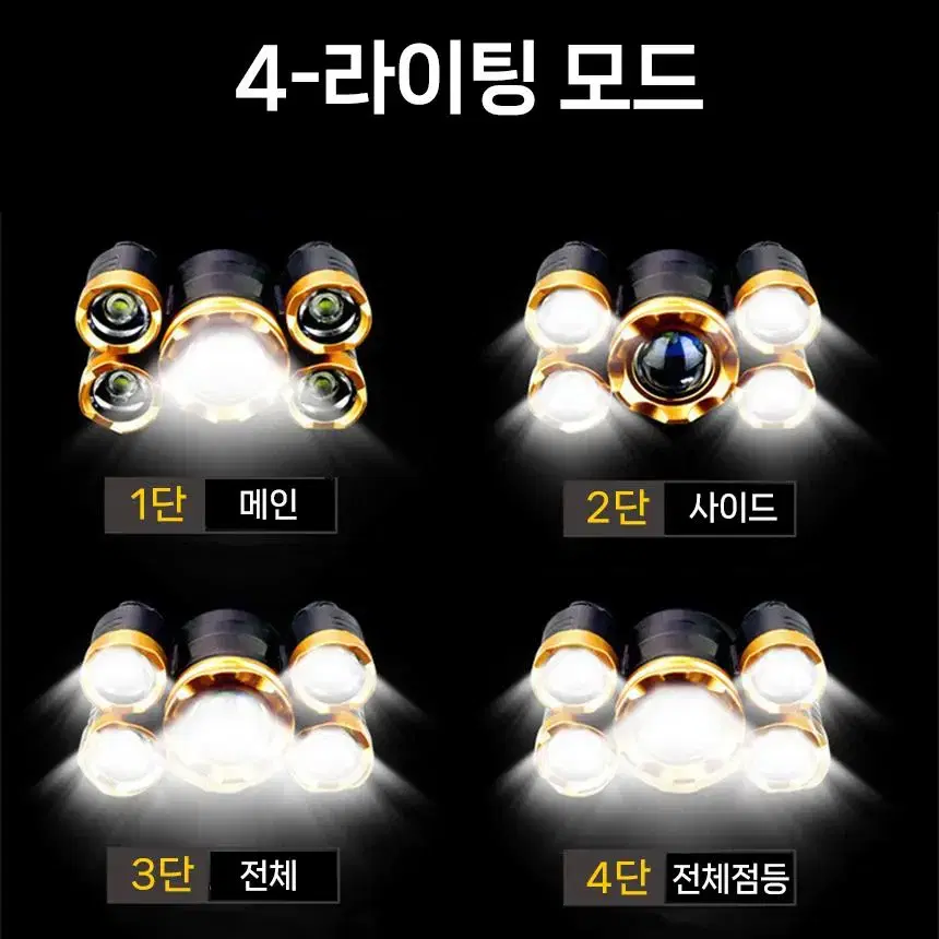 고성능 충전식 LED 5구 헤드랜턴 작업등 캠핑등 낚시등 G-630