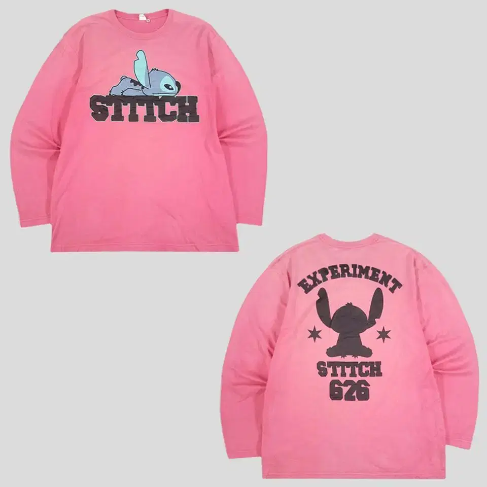 Disney Pigment Pink Stitch Big Print Y2K Cotton100 Long Sleeve T-Shirt Longsleeve