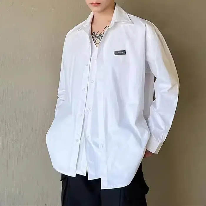 Men'sOverallsShirts Men's White Shirt Line Two-Piece White Hot Pink