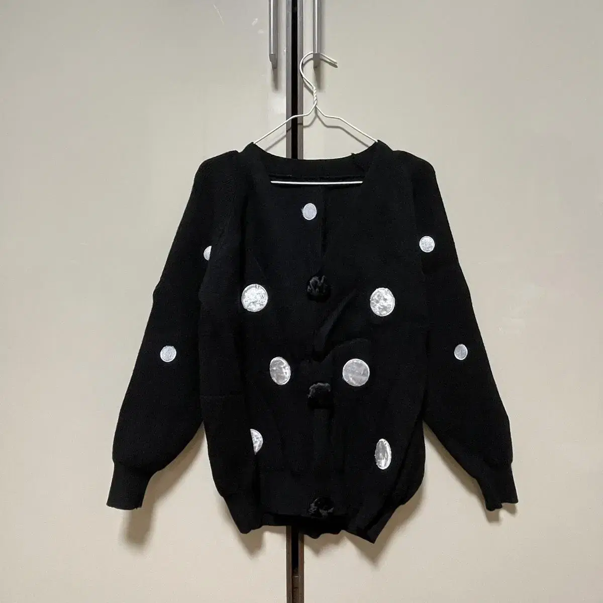 [FREE] Black Dot Cardigan Black V-Neck Cardigan Black Knit Cardigan