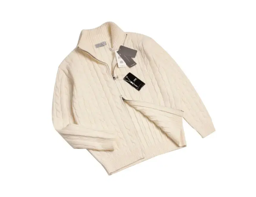 Men's Knit Zip-Up Two-Way kara Pretzel Ivory