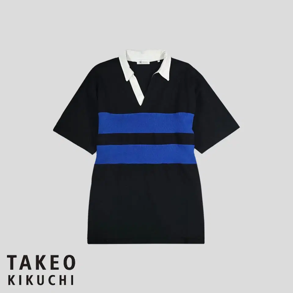 TAKEO KIKUCH Takeo Kikuchi Black bloo Colorblocked V-neck Heavy Cotton10