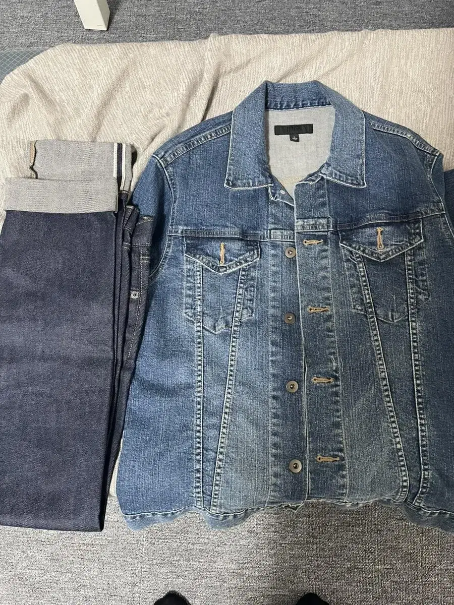 Uniqlo jean jacket raw jeans