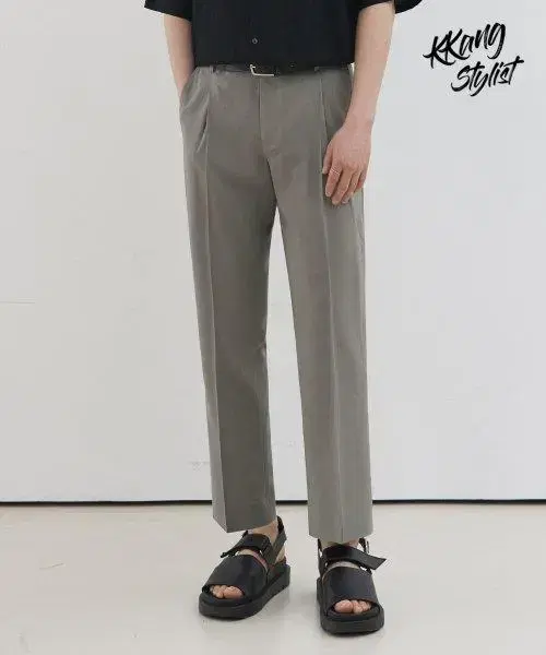 [Canstylist X Drawcut] One-Tuck Banding Cool Linen Tapered Slacks M