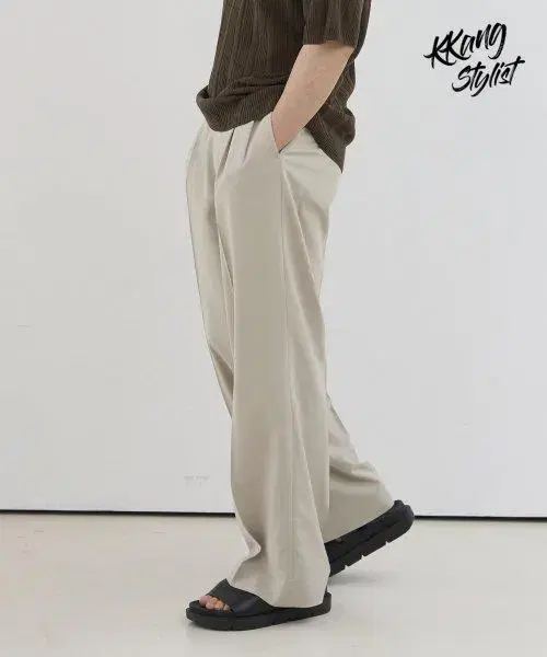 [Canastylist X Drawcord] Two-Tuck Banding Wide Cool Linen Slacks M