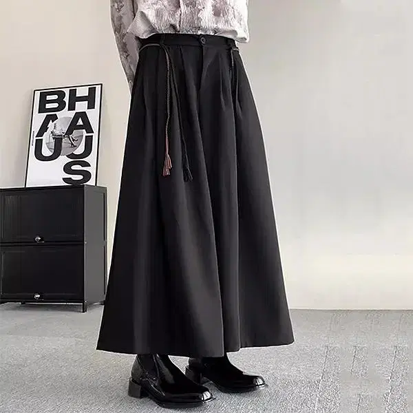 Men's Skirt Pants Men's Skirt Pants Wide Leg Pants Multituck Black