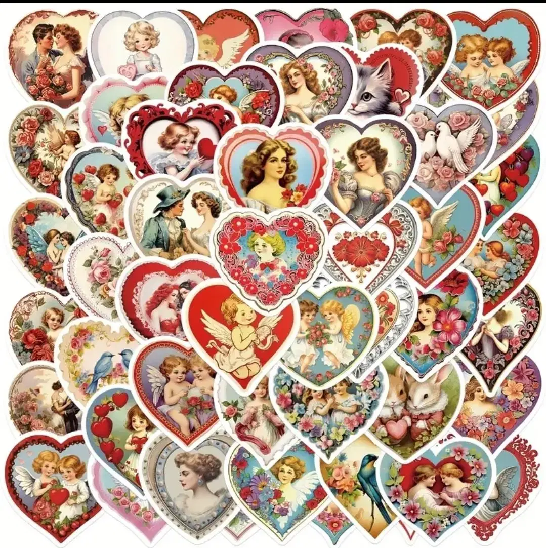 Random 15 pieces 1 set Vintage heart.valentine.angel jigsaw stickers