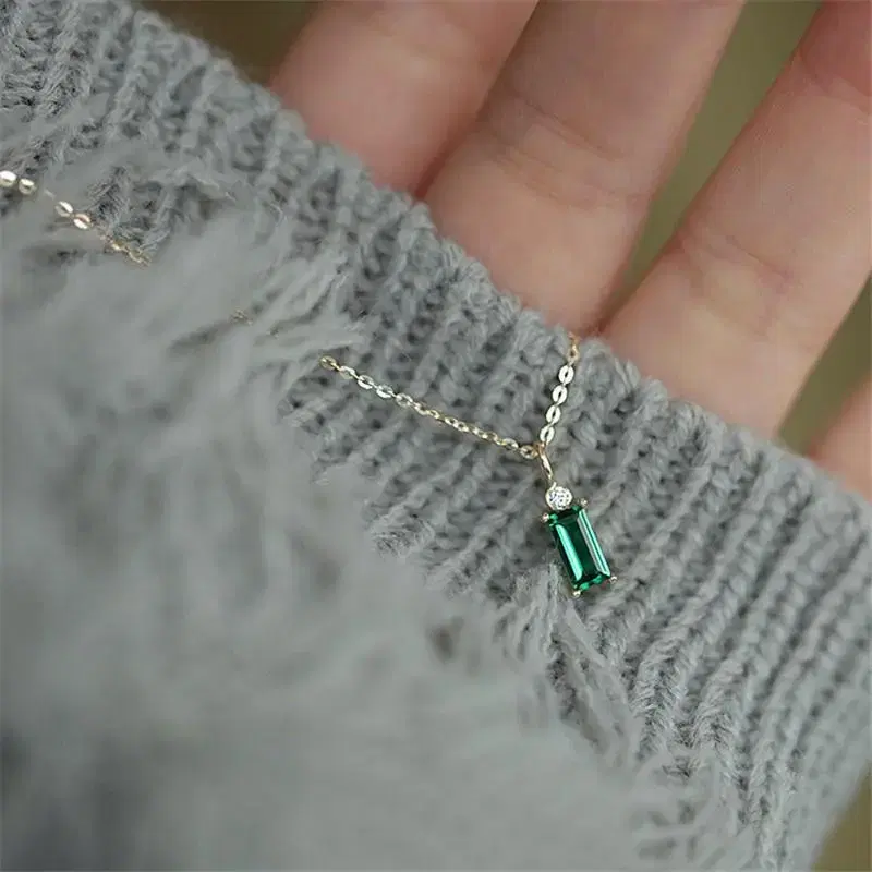 925 Sterling Silver Square Emerald Necklace