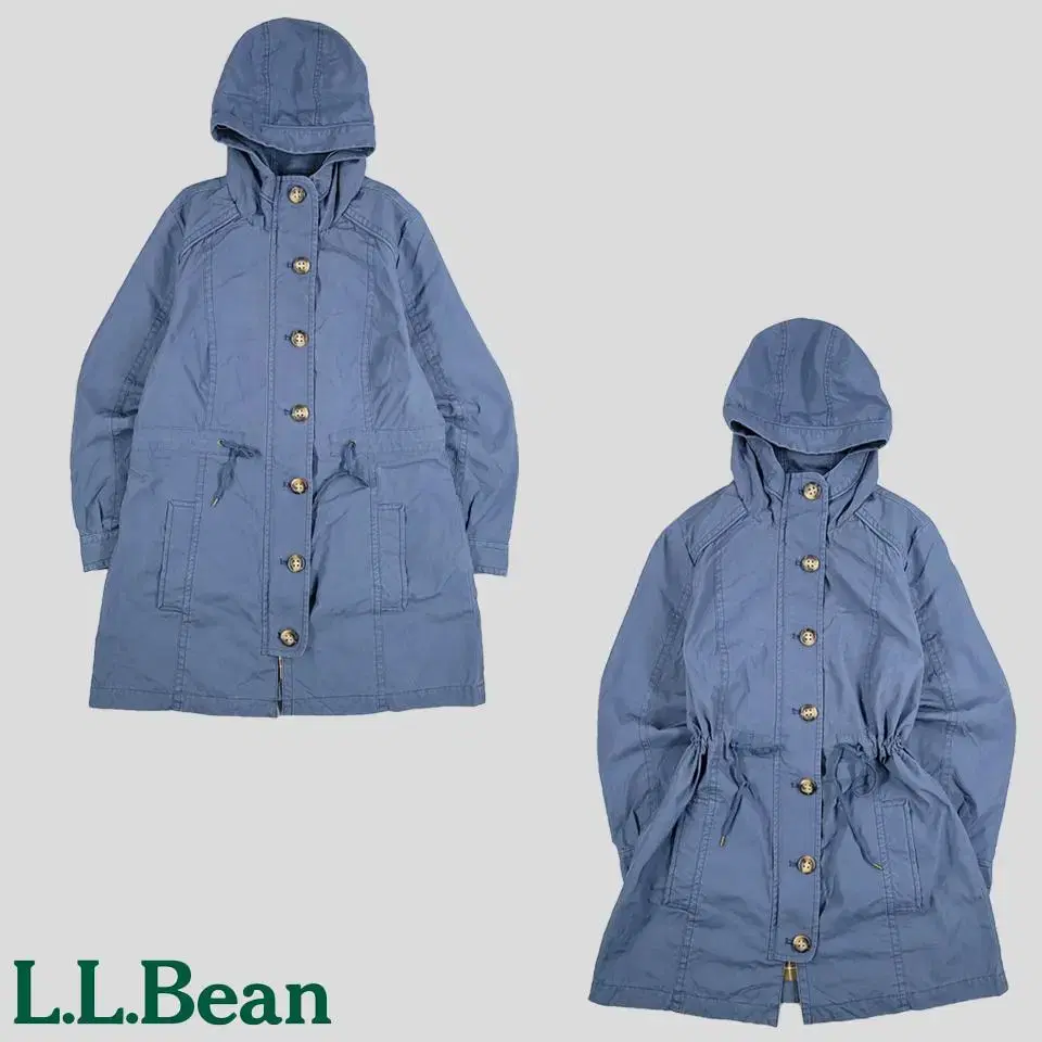 L.L.BEAN 엘엘빈 스모크 블루 투웨이 코튼100 이너체크 후드 사파