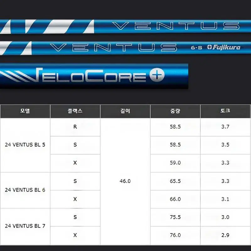 벤투스 신형 벨로코어 플러스 출시 (드라이버/우드용 전스펙)