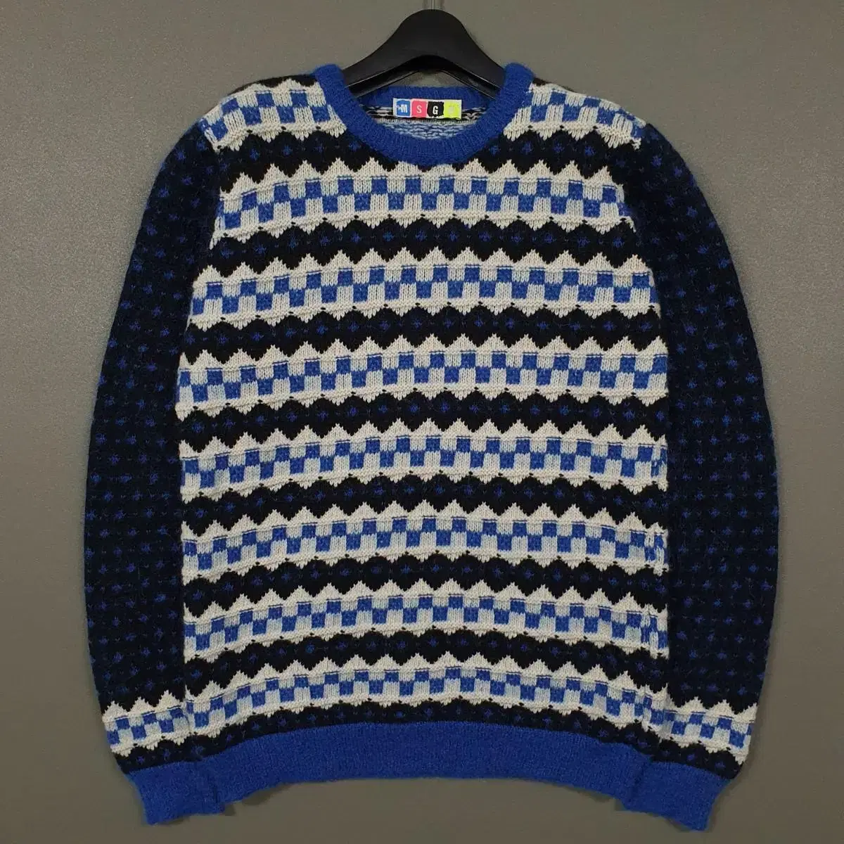 S 90) MSGM striped pattern mohair wool knit sweater bloo (rare