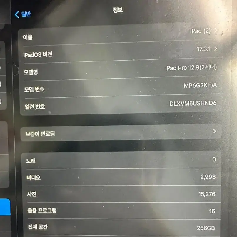 이이패드 프로 2세대 12.9센치 256GB