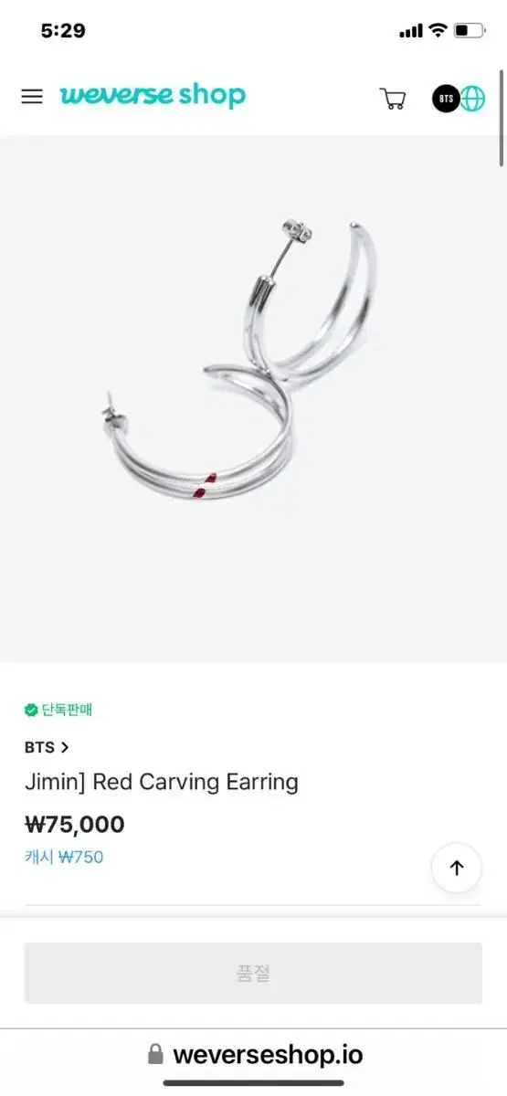 방탄 지민 귀걸이 BTS Jimin Red Carving Earing