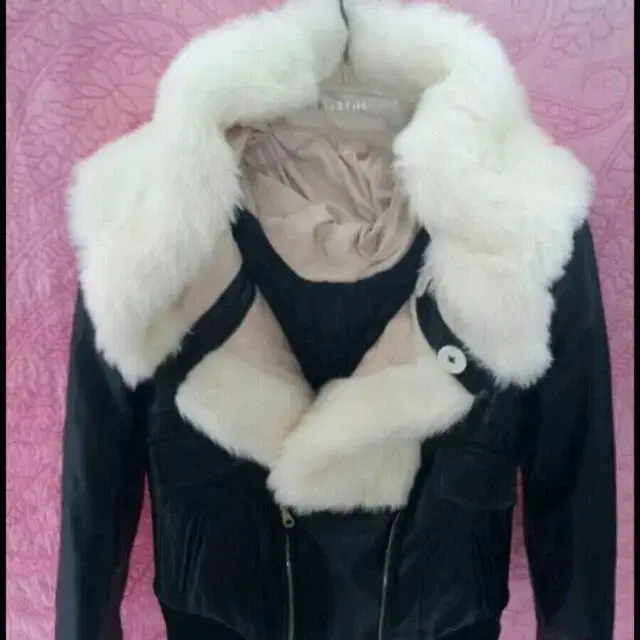 New product Rabbit fur rider leather jacket