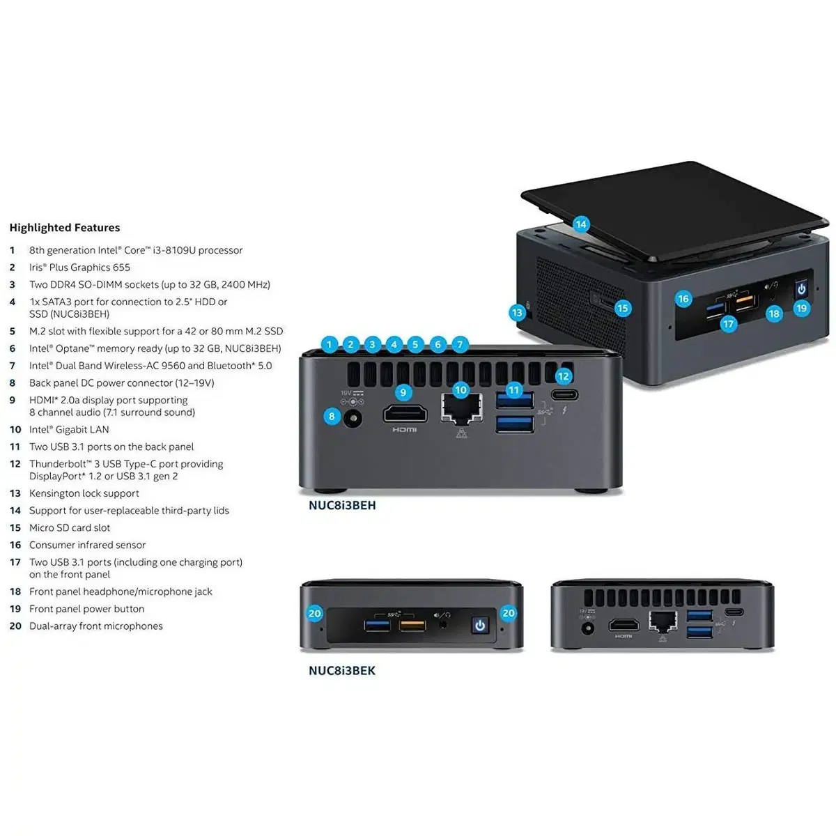 인텔 NUC 썬더볼트 미니PC 키트 NUC8i3BEH 베어본 데스크탑