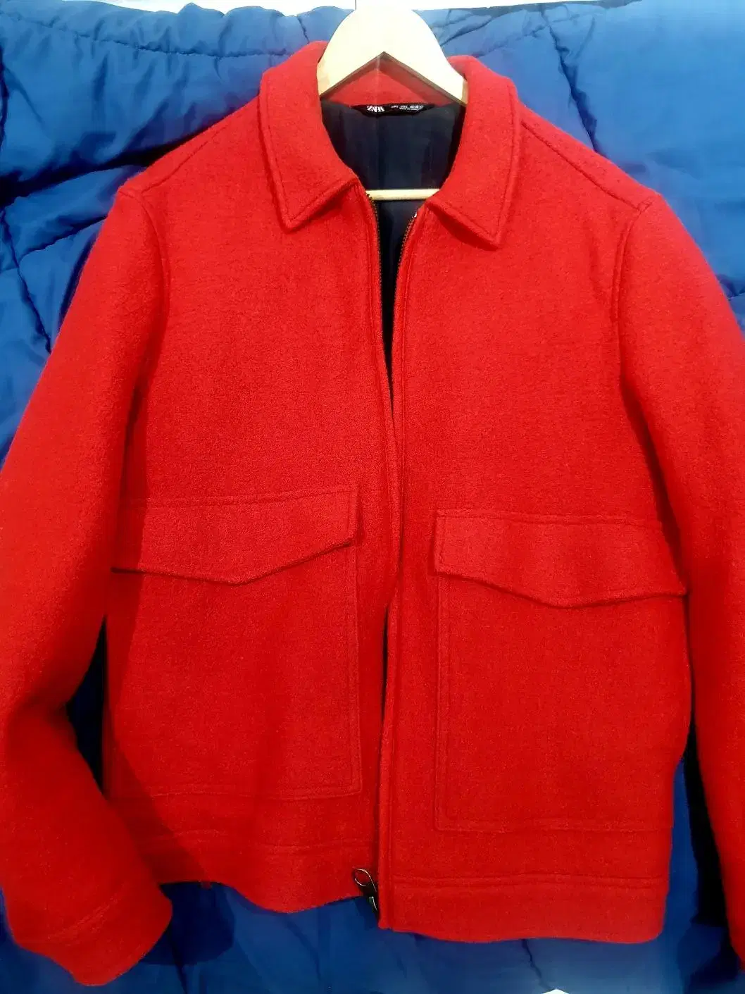 Zara Zara men's wool blend jacket red color for sale.