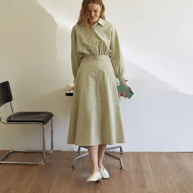 패브릭컬러지 Pearl Button Robe Dress_Baby Mint