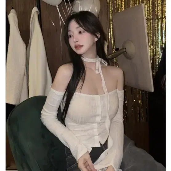 구함))카인다미 오프숄더 머플러 가디건