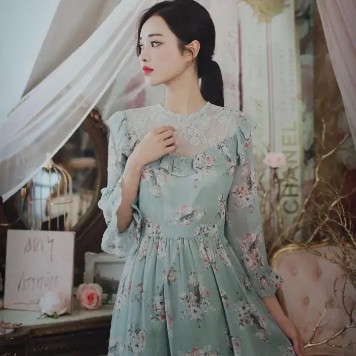 [새상품] 밀크코코아 mint rose dress long ver(m)