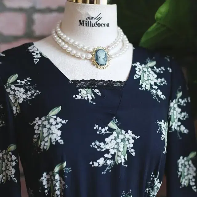 [새상품] 밀크코코아 navy green ribbon dress (M)